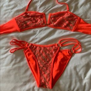 Beach Bunny Sequin Hot Pink Bikini Top Bottom Set